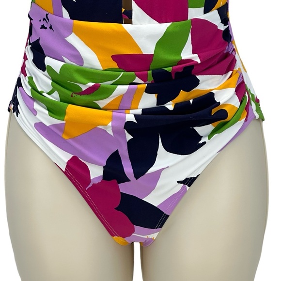 Anne Cole Side Ruched Scoop Back Floral Print One Piece Swimsuit - size 6 - Picture 4 of 9